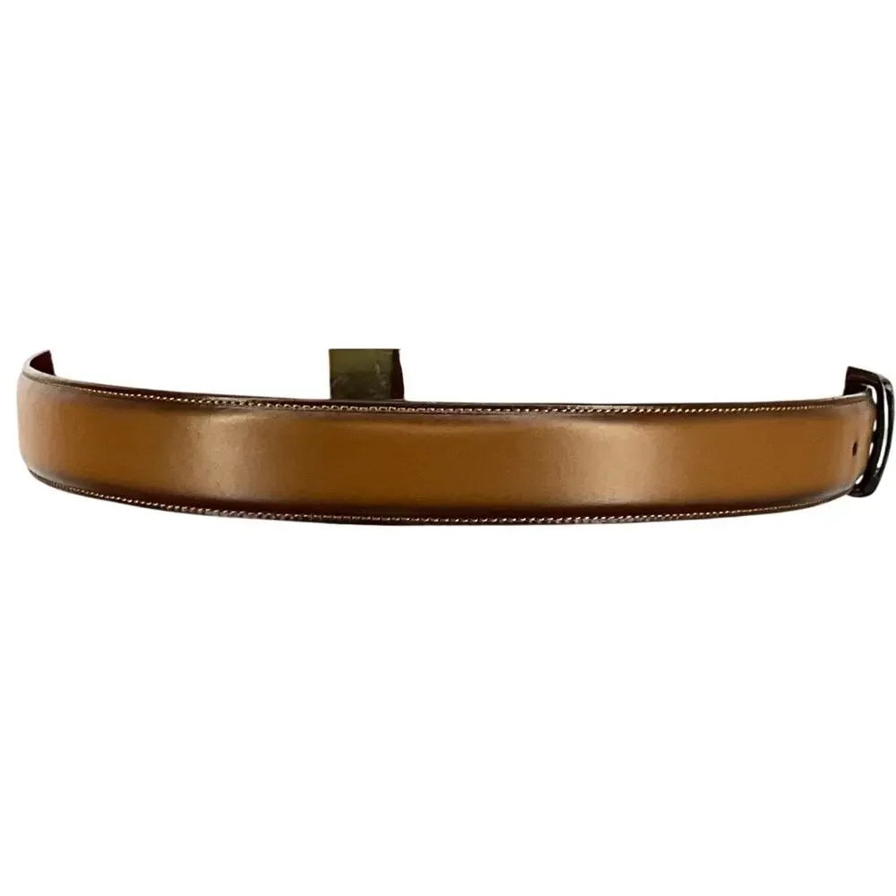 Roundtree & Yorke Brown Leather Belt Brushed Nickel Buckle Men 33.5”-37.5”